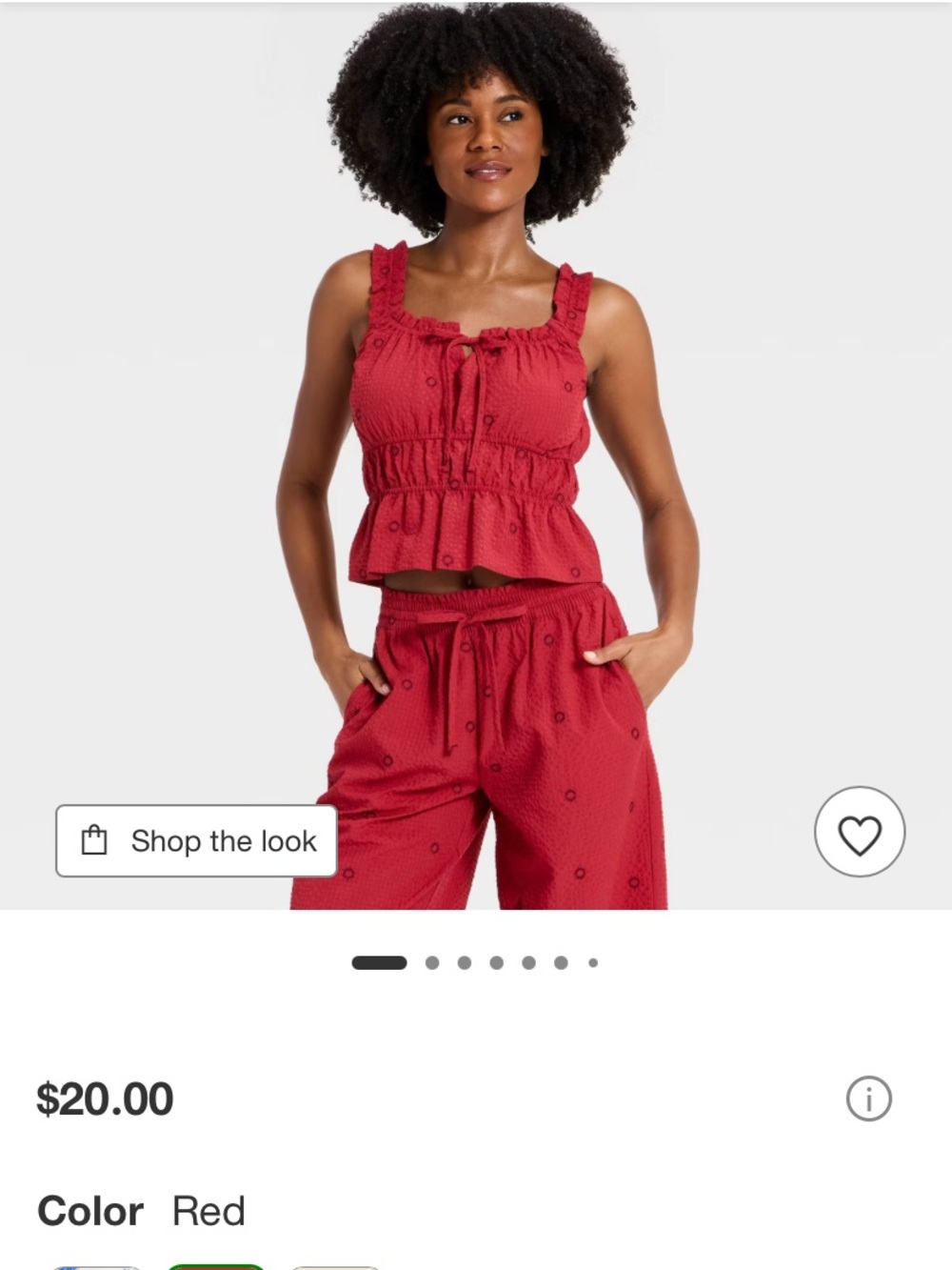 Ardene Red Wide-Leg two pieces sleepwear Set with Smocked Top - Picture 1 of 3